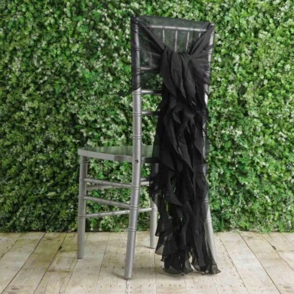 1 Set Black Chiffon Hoods With Ruffles Willow 250 Chair Sashes - Picture 1 of 3